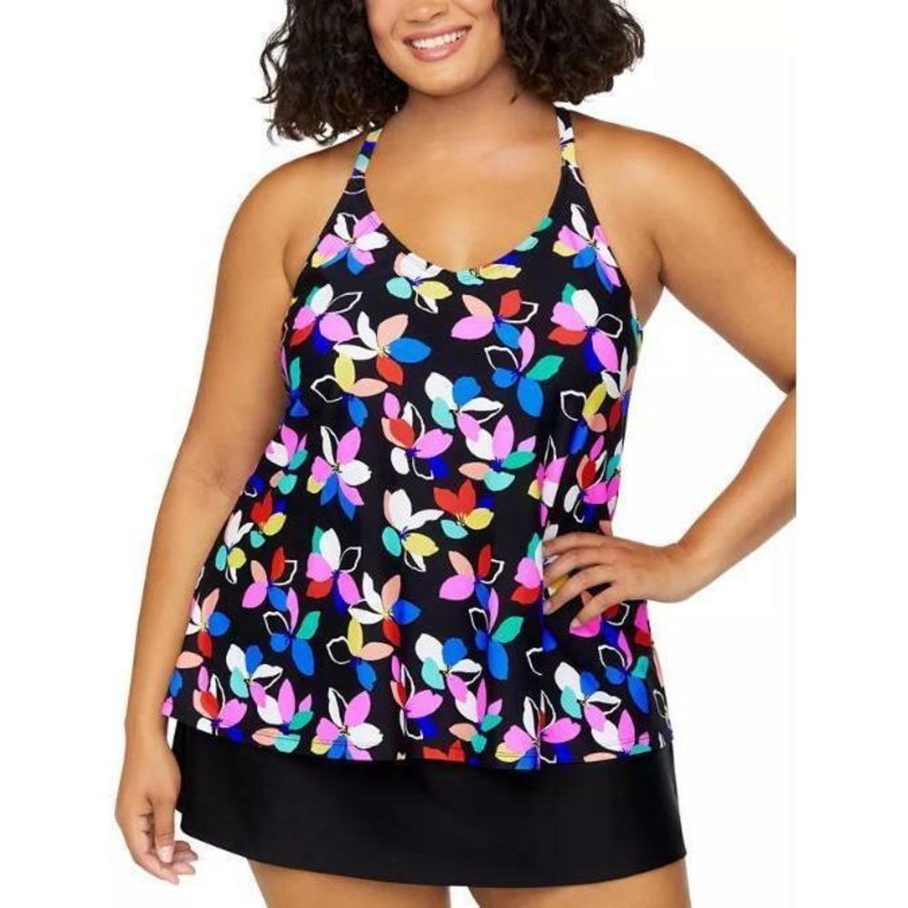Island Escape Multicolor Printed Racer-Back Tankini & Plus Size Swim Skirt 16W